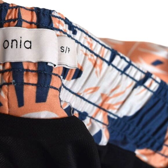 Onia Men's Swim Trunks Small Tropical Print Blue Peach White Elastic Waist Lined - Picture 4 of 7